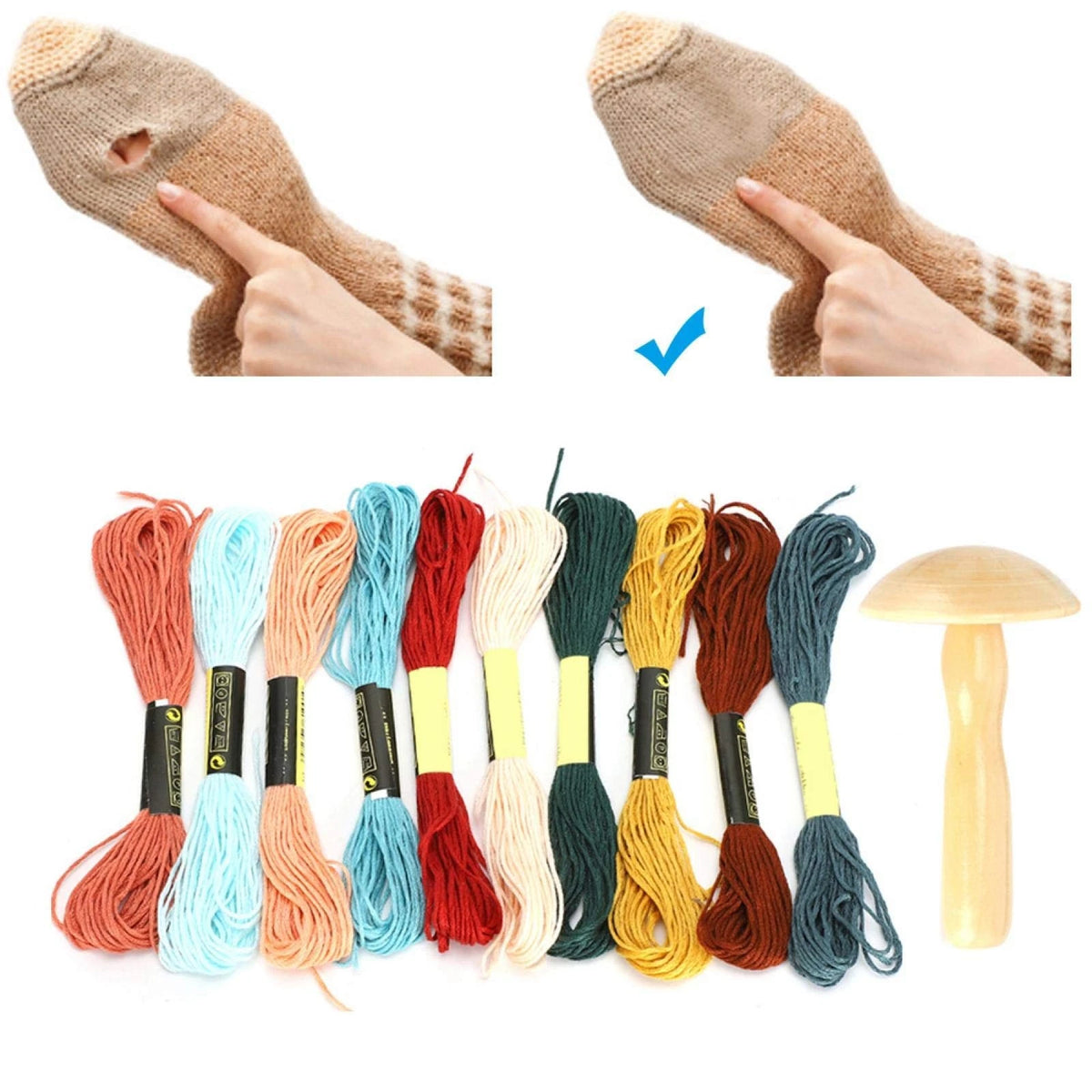 Oumefar Darning Thread for Socks & Sweaters, Wooden Mushroom Kit...