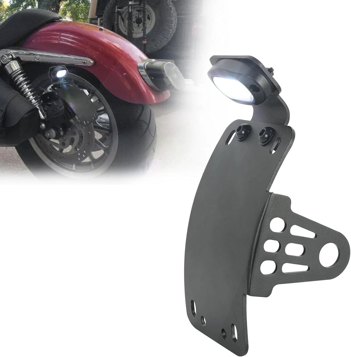 SUNPIE Add White Lights Black Motorcycle Cured Vertical Side Mount Licese...