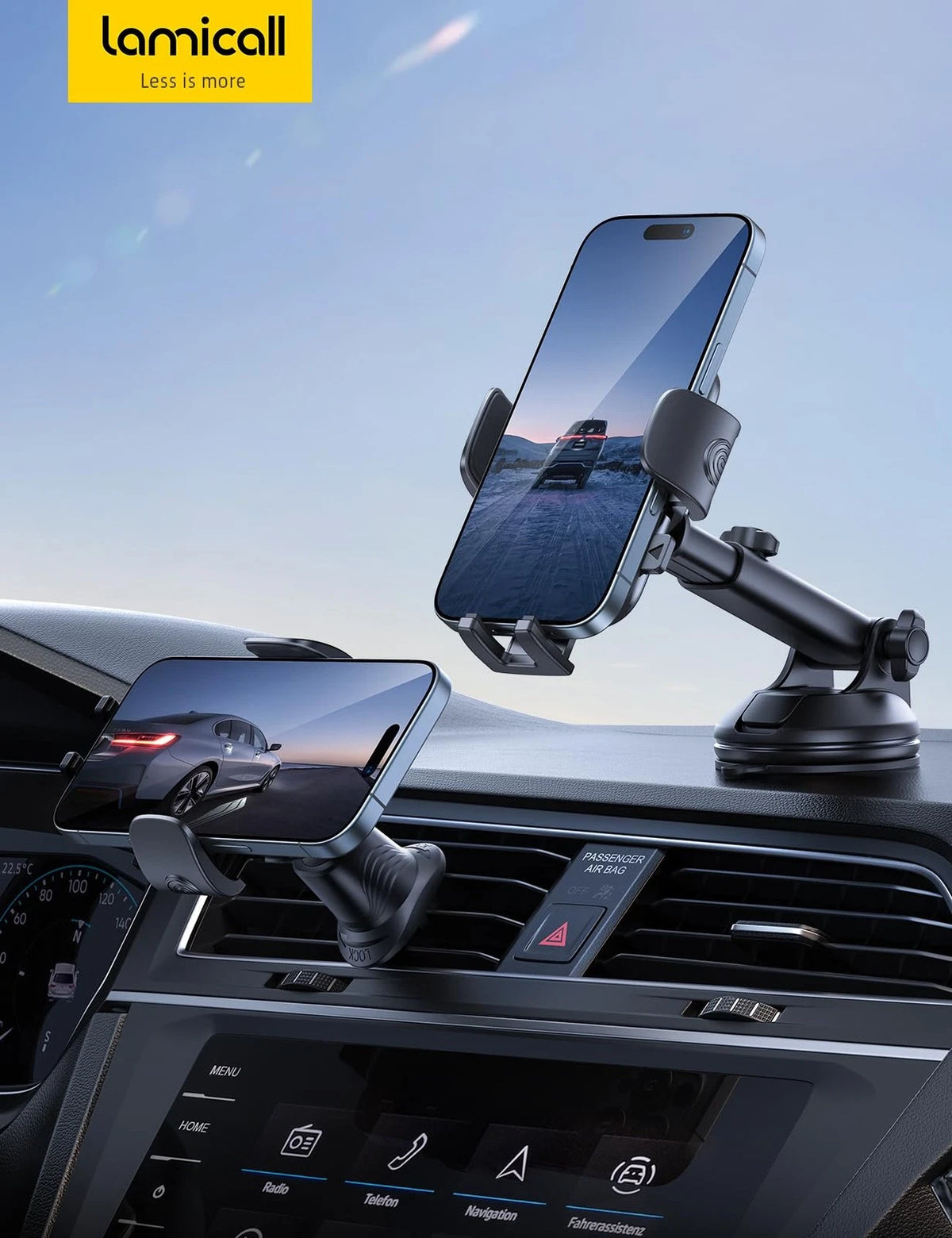 Lamicall Car Phone Holder [3-in-1 Pro Version Suction Cup] 360° Black