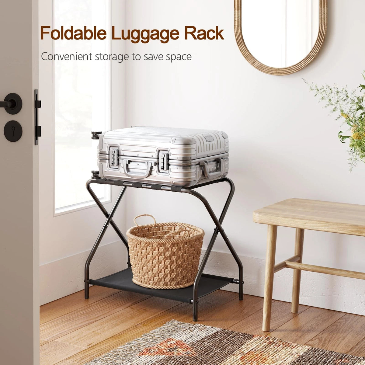 AMHANCIBLE Luggage Rack, Set of 2, Foldable Suitcase Stands Black