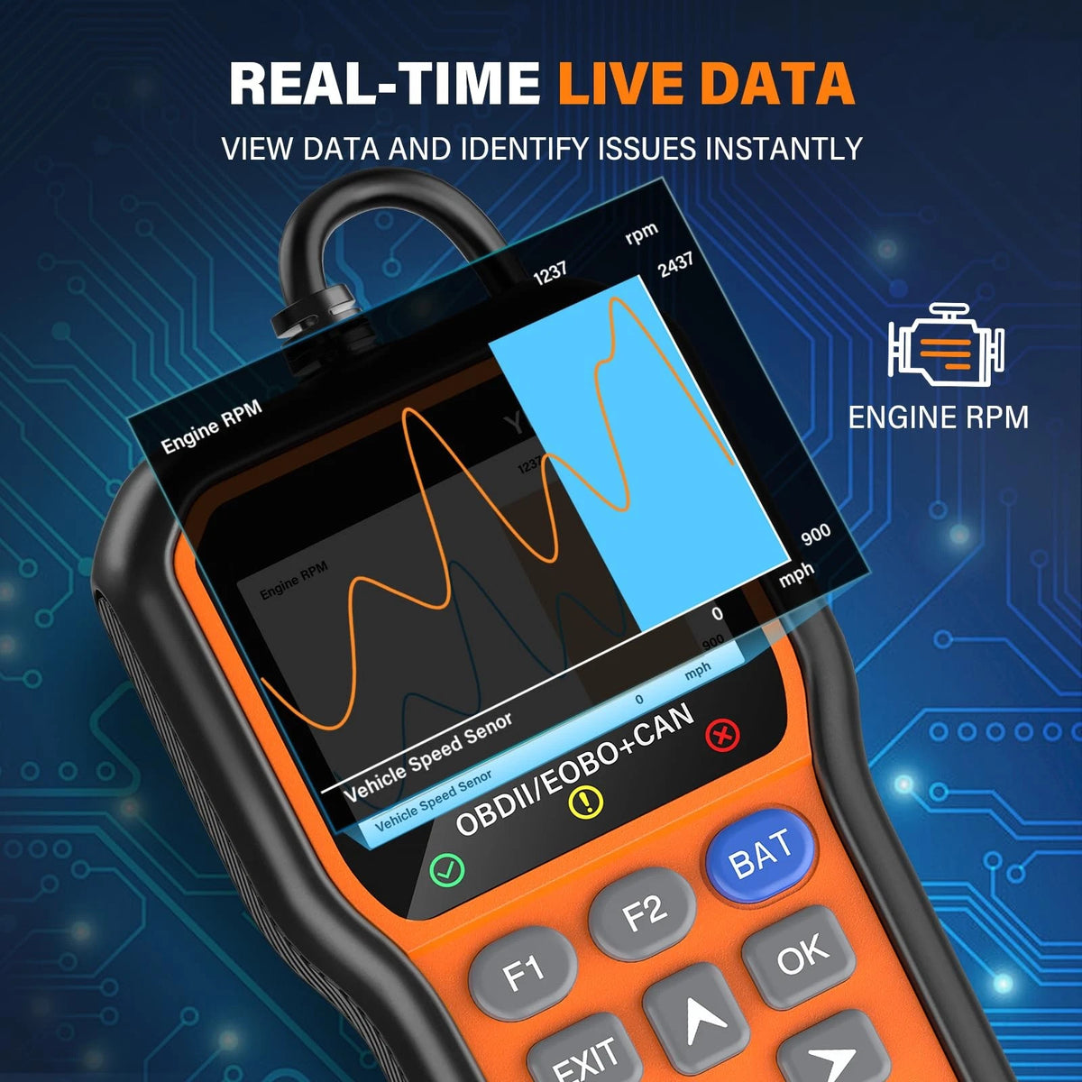 BluSon YM319 OBD2 Scanner Diagnostic Tool with Battery Tester, Check Orange