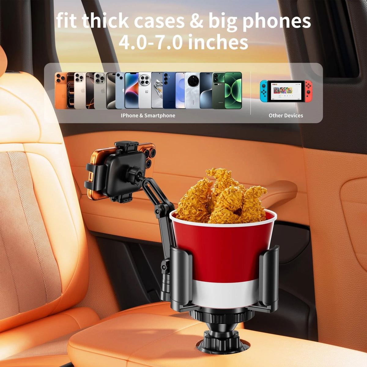 Phone Holders for Your Car, 2 in 1 Cup Holder Mount with Black