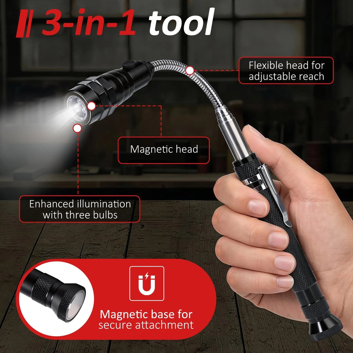 Magnetic Pickup Tool with LED Flashlight, Telescoping Magnet Tool, Father's...