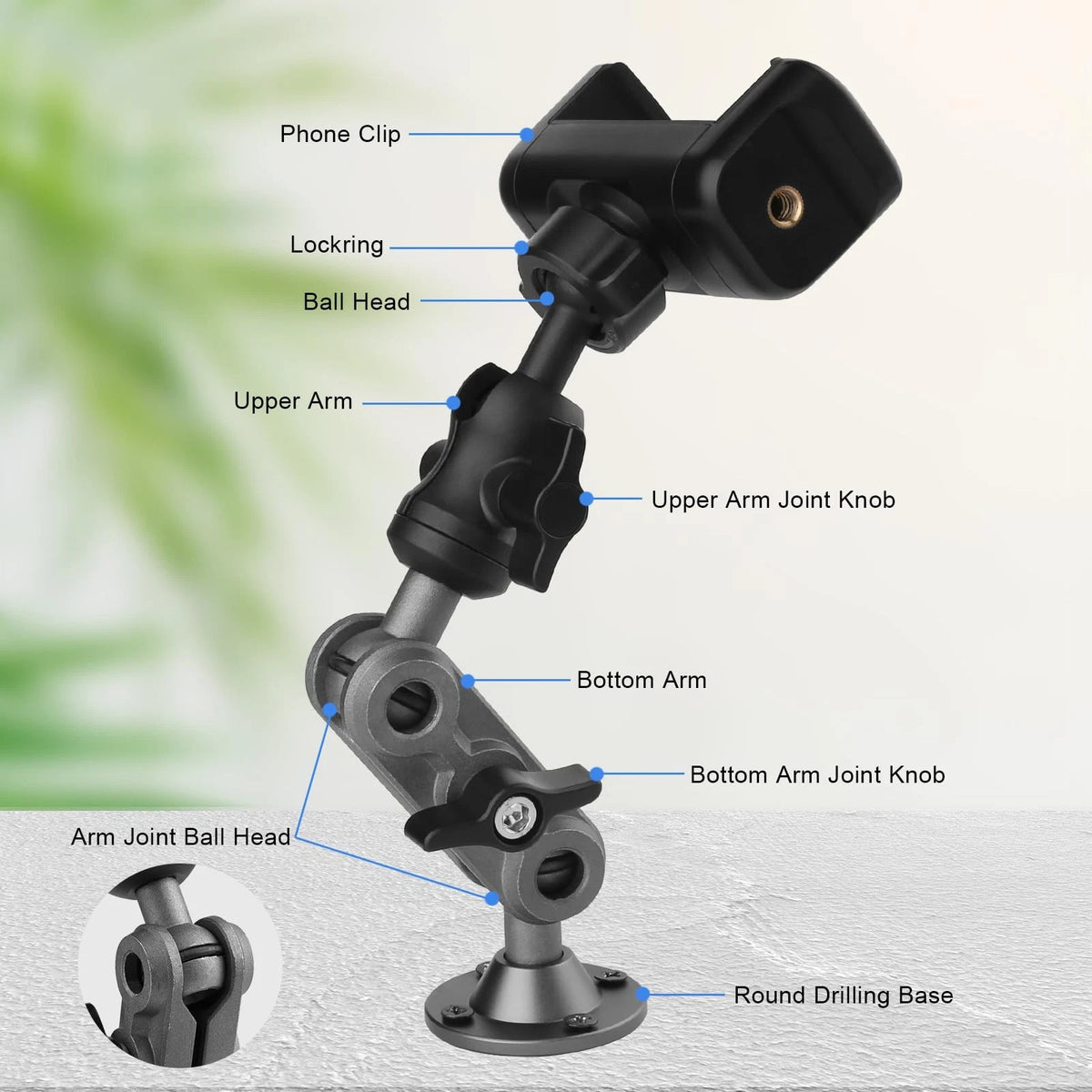 Wall Mount Phone Holder Drilling Base 3.5-7.5 inches (diagonal screen), Black