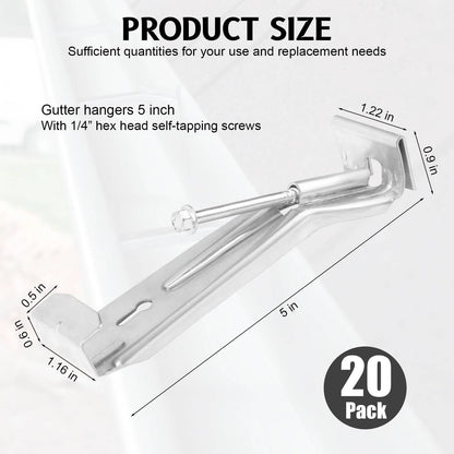 20 Pcs Gutter Hangers 5 inch with Pre-Inserted Quick Screw Silver