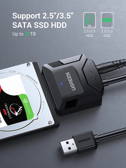 UGREEN SATA to USB 3.0 Adapter Cable for 3.5 2.5 Inch SSD/HDD Hard Black