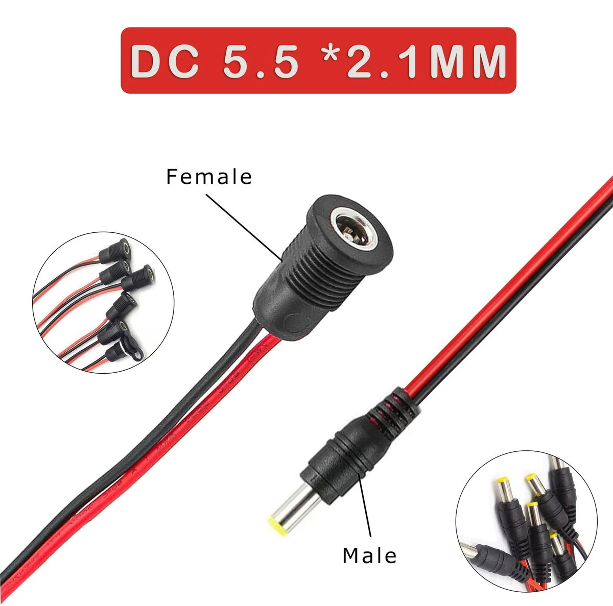 6pack DC Power Jack Socket 5.5x2.1MM Male and Female Panel Mount Connector...