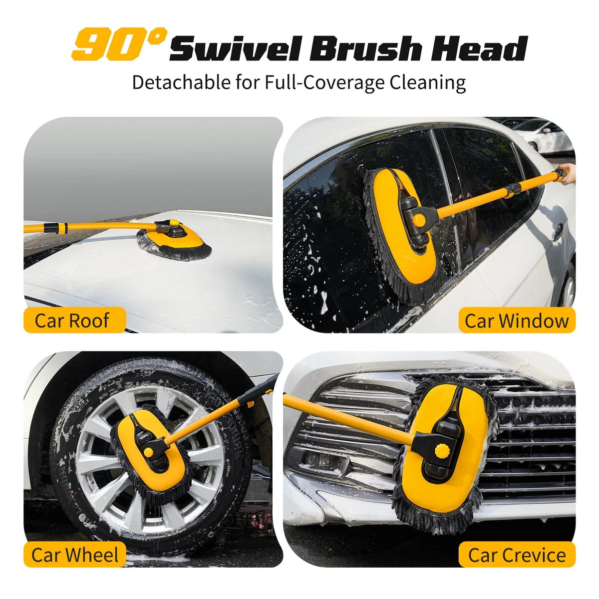 Ordenado 15° Curved Car Wash Brush with Long Handle, 22.8", Black and Yellow