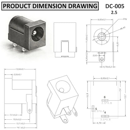 Clyxgs 50 Pack DC-005 Power Jack Socket, 5.5mm x 2.5mm DC005-2.5, Black