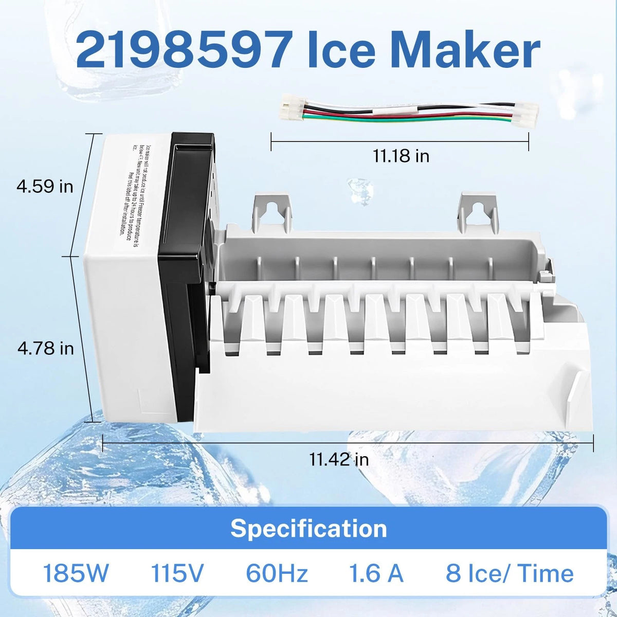 Nurfosttek 2198597 Ice Maker, 185W 115V 60Hz, Fit for Whirlpool, Maytag