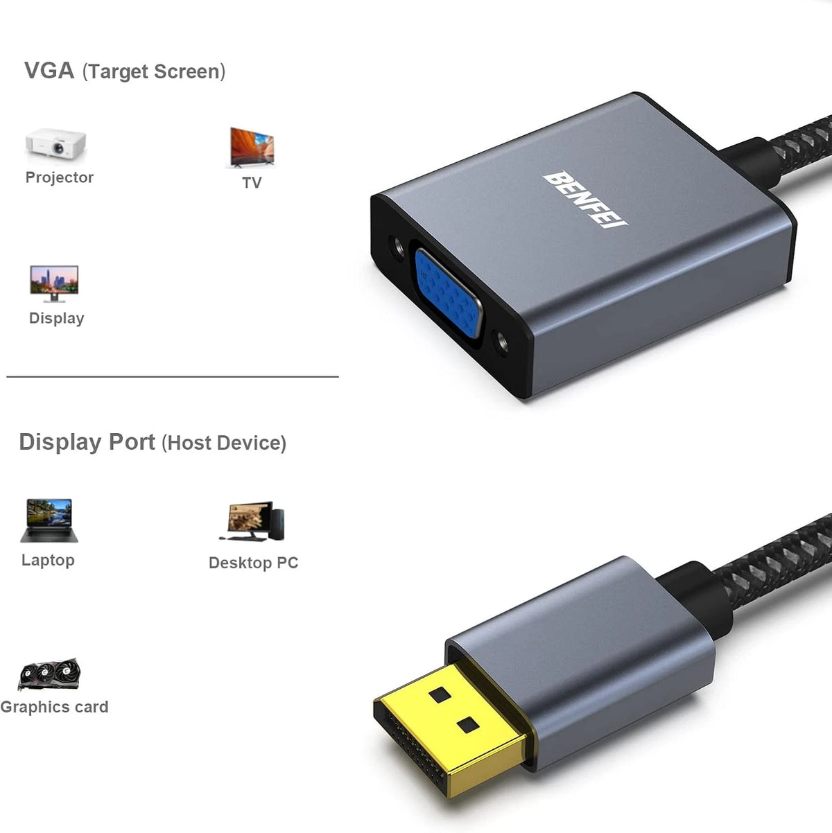 BENFEI DisplayPort to VGA Adapter, Input Output Grey