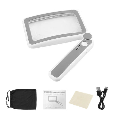 Handheld Illuminated Magnifier 4x 10 Led Dimmable Brightness USB C Rechargeable