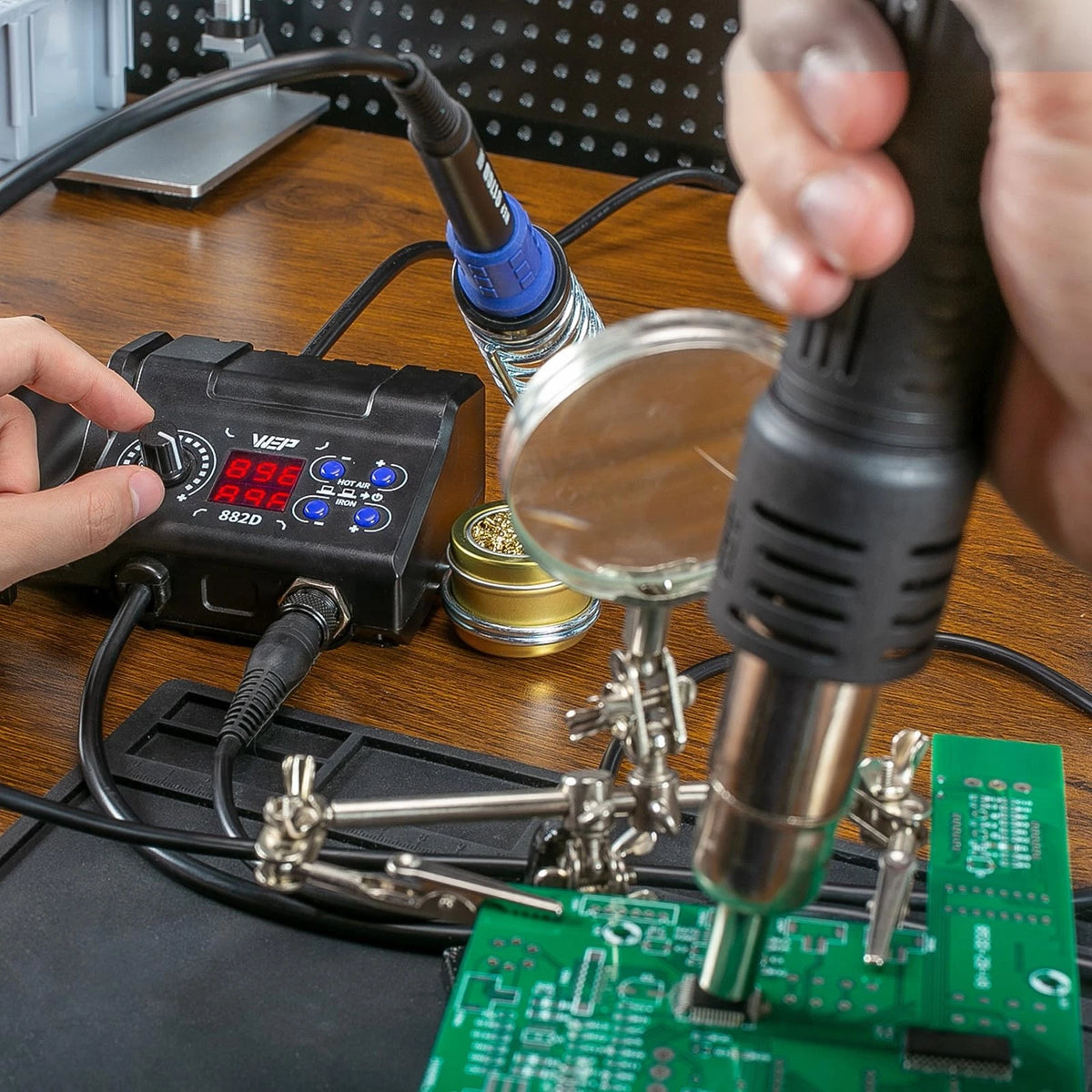 WEP 882D Soldering Iron Station 2-IN-1 SMD Hot Air Rework with 2...