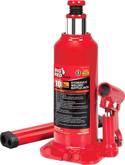 BIG RED T91003B Torin Hydraulic Welded Bottle Jack, 10 Ton 10 Ton, Red