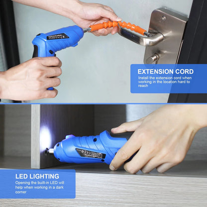 Blue Cordless Electric Screwdriver Set, 3.7V Rechargeable Small