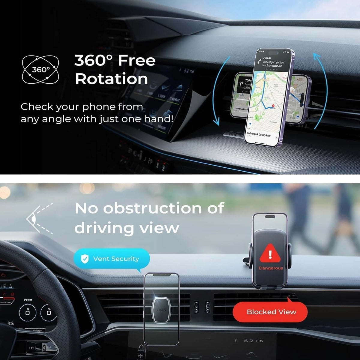 LISEN Magnetic Phone Holder for Car, Car 49*36*65mm, Black