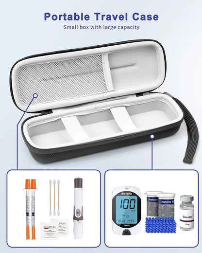 Krypthos Diabetes Supply Case, Hard Travel Carrying Case for Blood Black