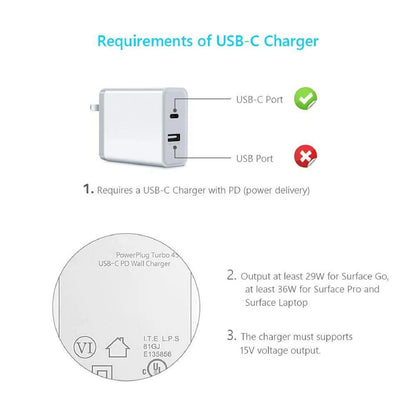 USB Type C DC Magnetic Plug Charging Cable For Microsoft Surface Pro 4 5 6 Go
