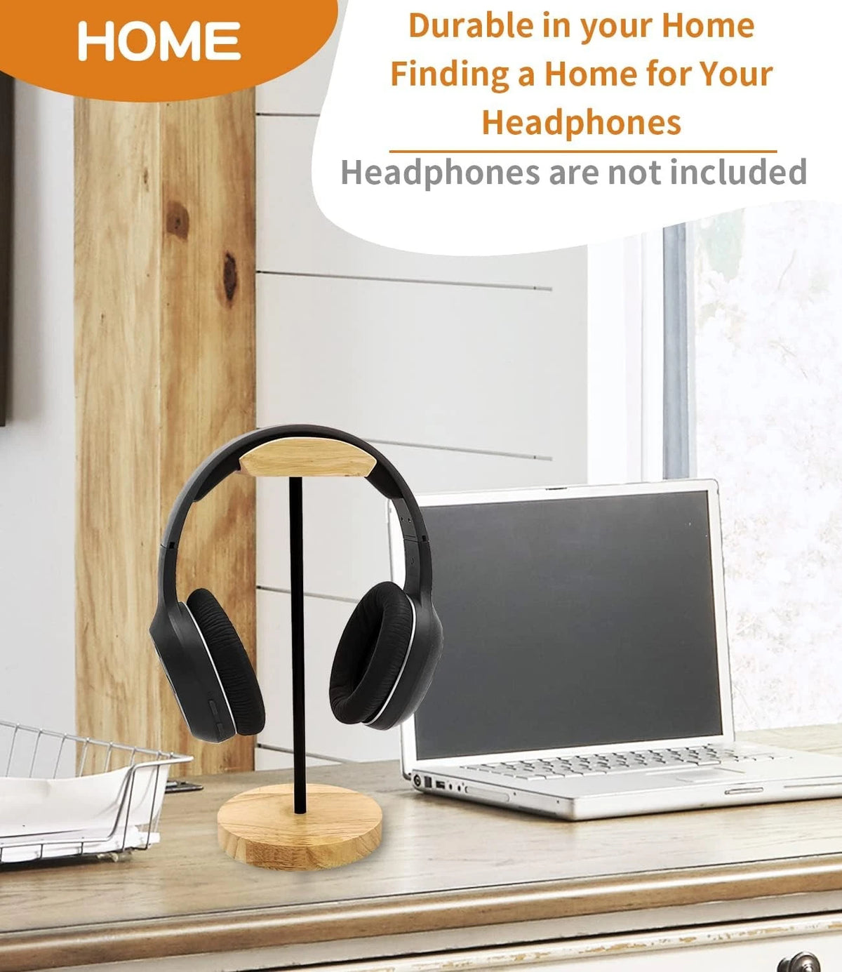 Headphone Stand Nature Wood & Aluminum Headset Hanger Mount Hook Black, Brown