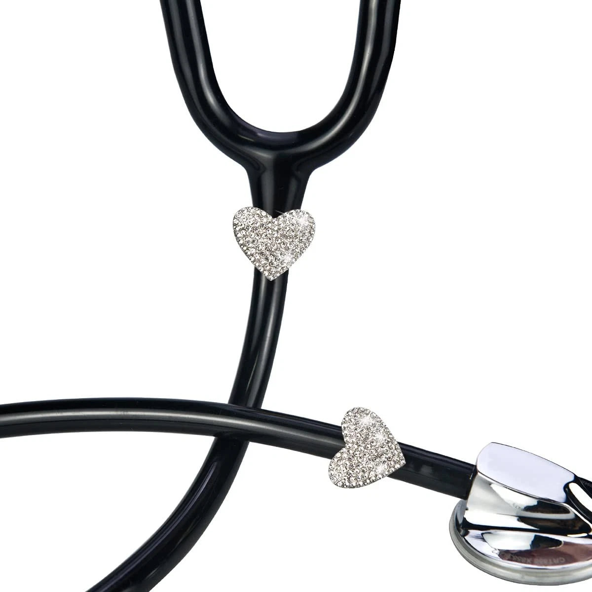 2 Pack Spark Bling Love Heart Stethoscope Charms, Custom Silvery