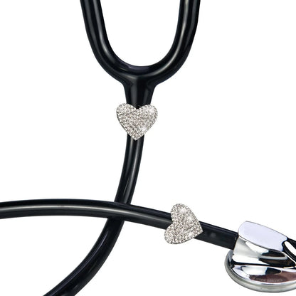 2 Pack Spark Bling Love Heart Stethoscope Charms, Custom Silvery