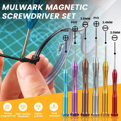 MULWARK Small Screwdriver Set, 6pcs Magnetic Mini Pack of 2, Multi-color