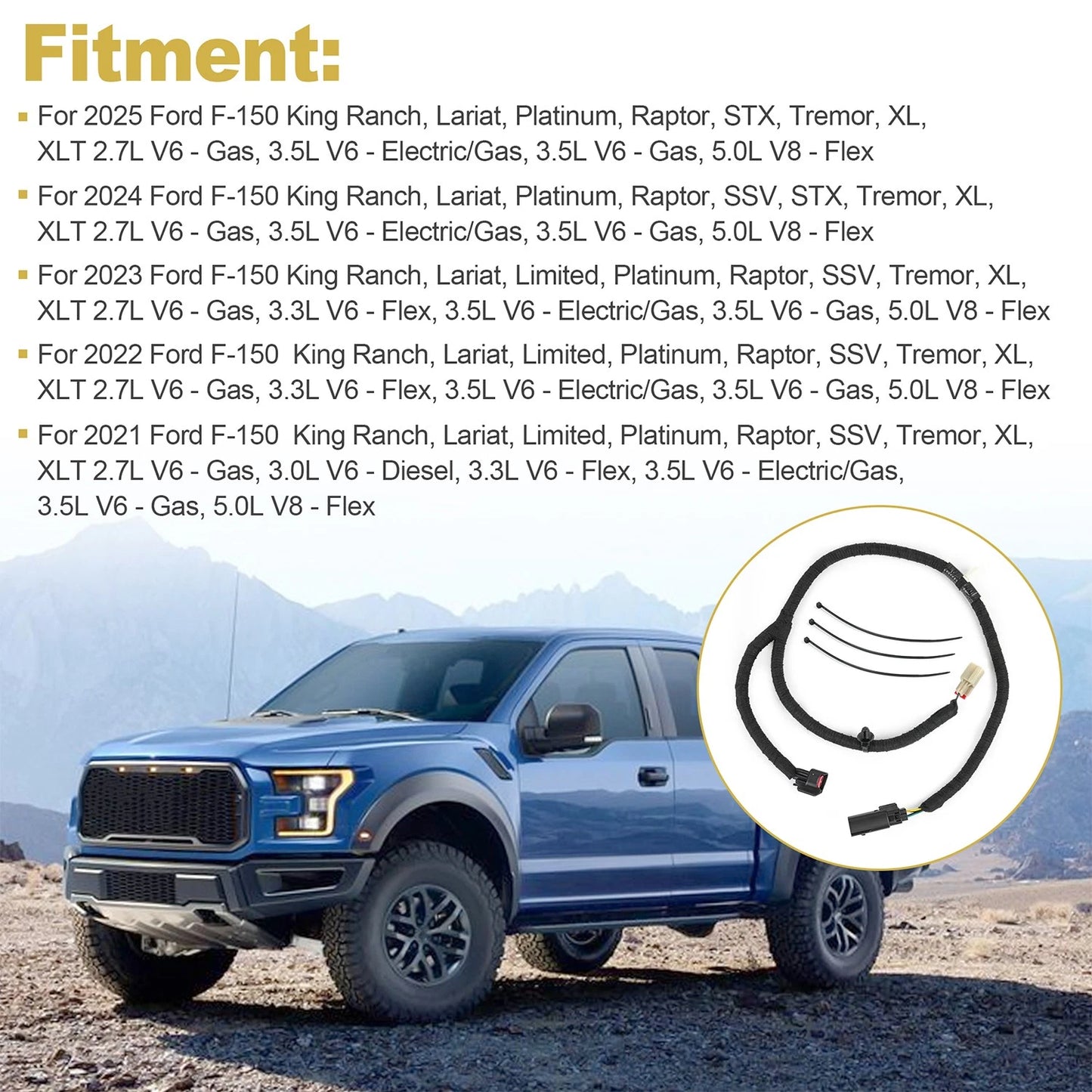 Truck Bed Light Jumper Harness For Ford F-150 2021-2025 ML3Z-14A411-F