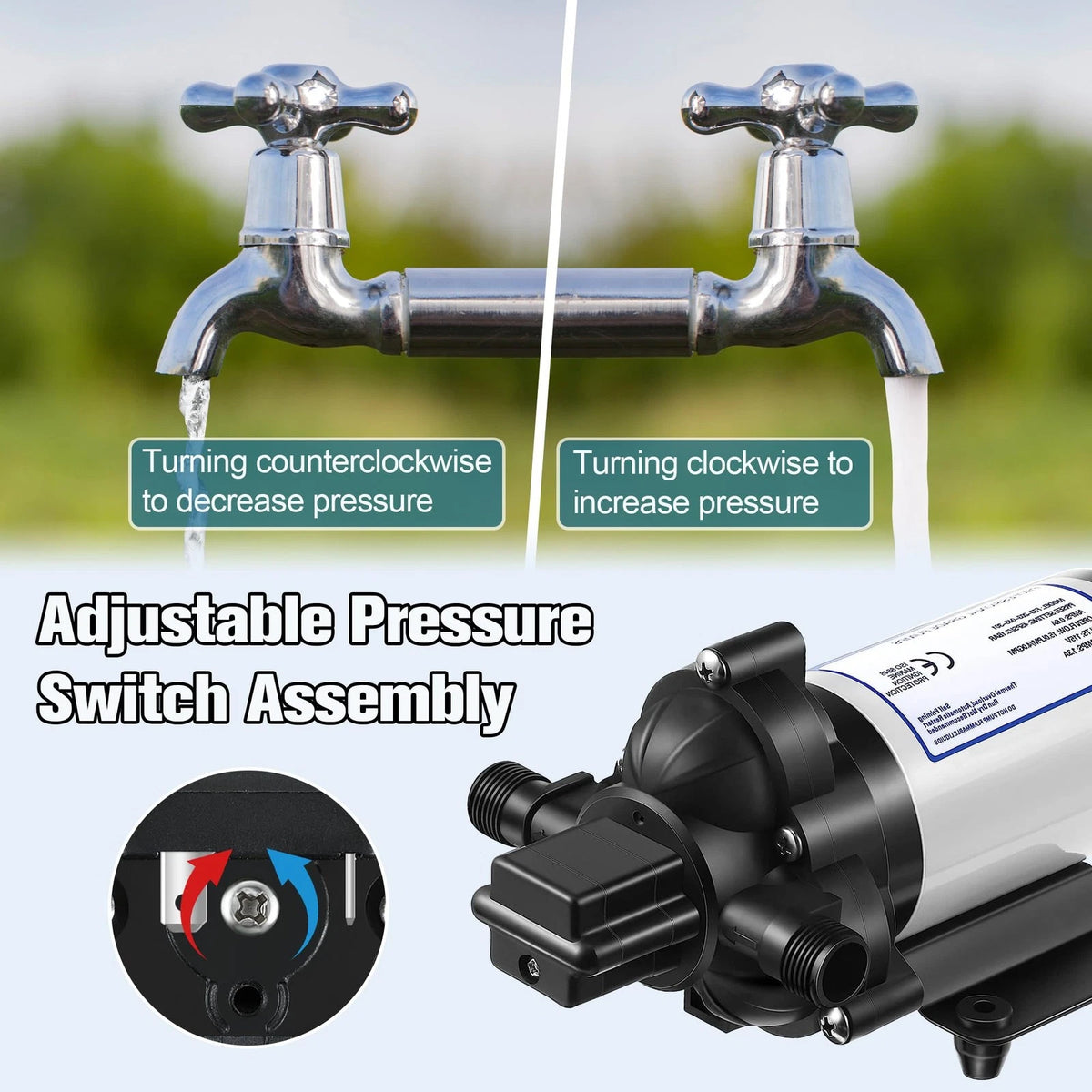 Dreyoo 40-80 PSI Water Pump Pressure Switch Assembly for 12V 24V 110V Black