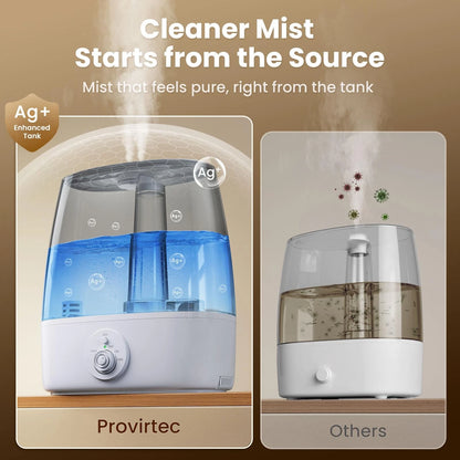 Provirtec 6.5L Stay Clean Tank Humidifier for Large Room, Low 6.5L, White