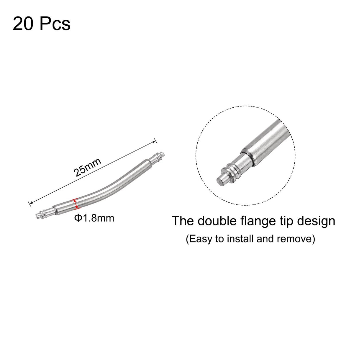 uxcell 22mm Curved Spring Bar Pins 1.8mm Dia Stainless Steel 22mm, Silver