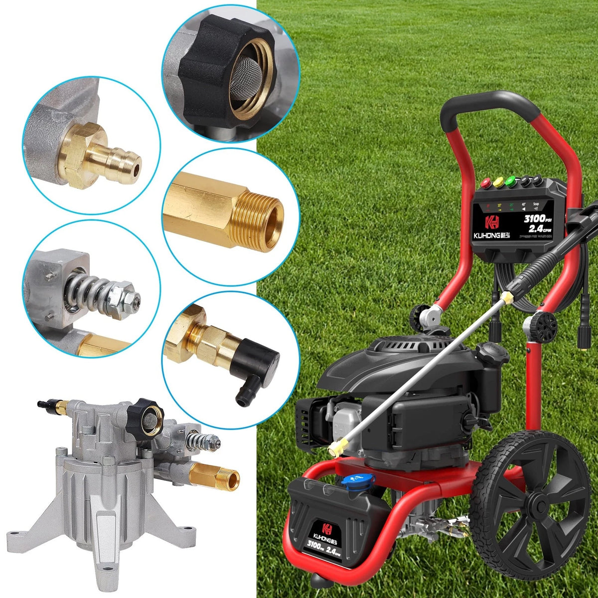 Biswing Pressure Washer Pump, 7/8" Shaft Vertical Plunger, 3400 PSI Silver