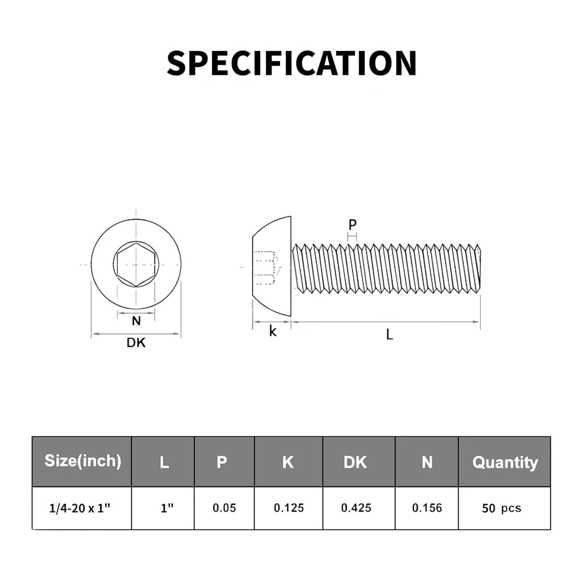 50Pcs 1/4-20 x 1 Button Head Socket Cap Bolts Screws,304 Stainless Black