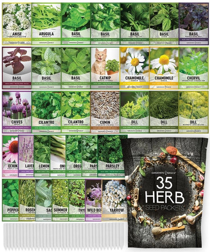 35 Medicinal Herb Seeds Variety Pack – Heirloom Non-GMO Healing & Brown
