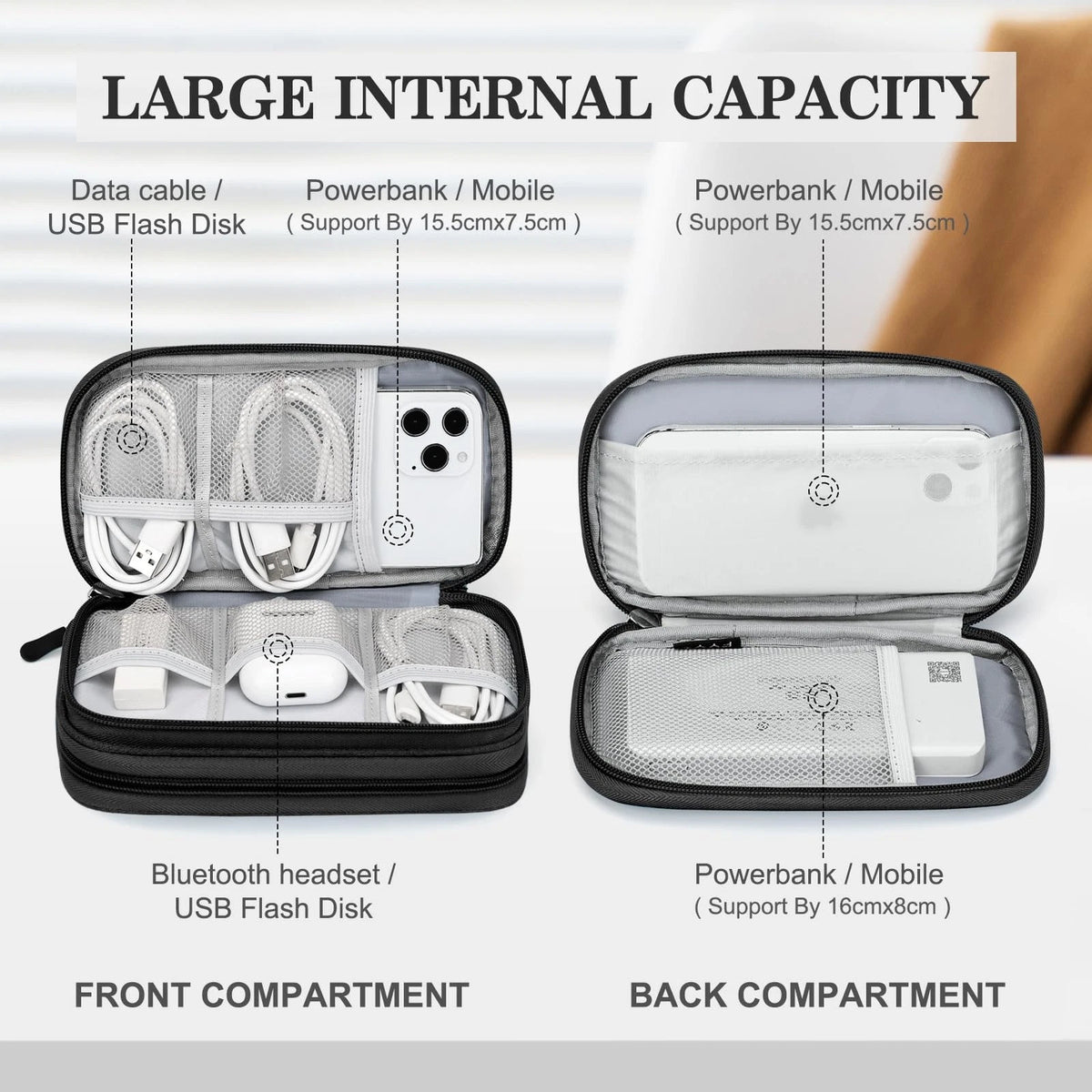 FYY Travel Cable Organizer Pouch Electronic Accessories Carry Case S, Black