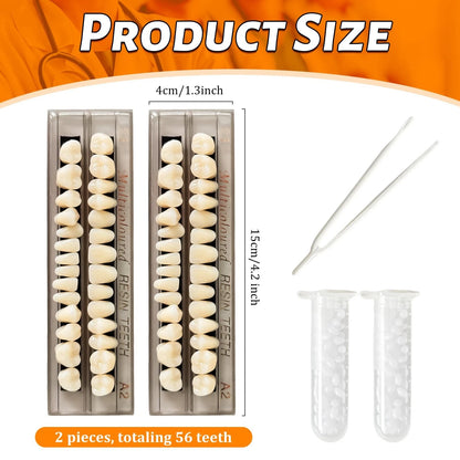 56 Pieces False Teeth, 2 Sets Whole Teeth Synthetic Polymer Denture Teeth,...