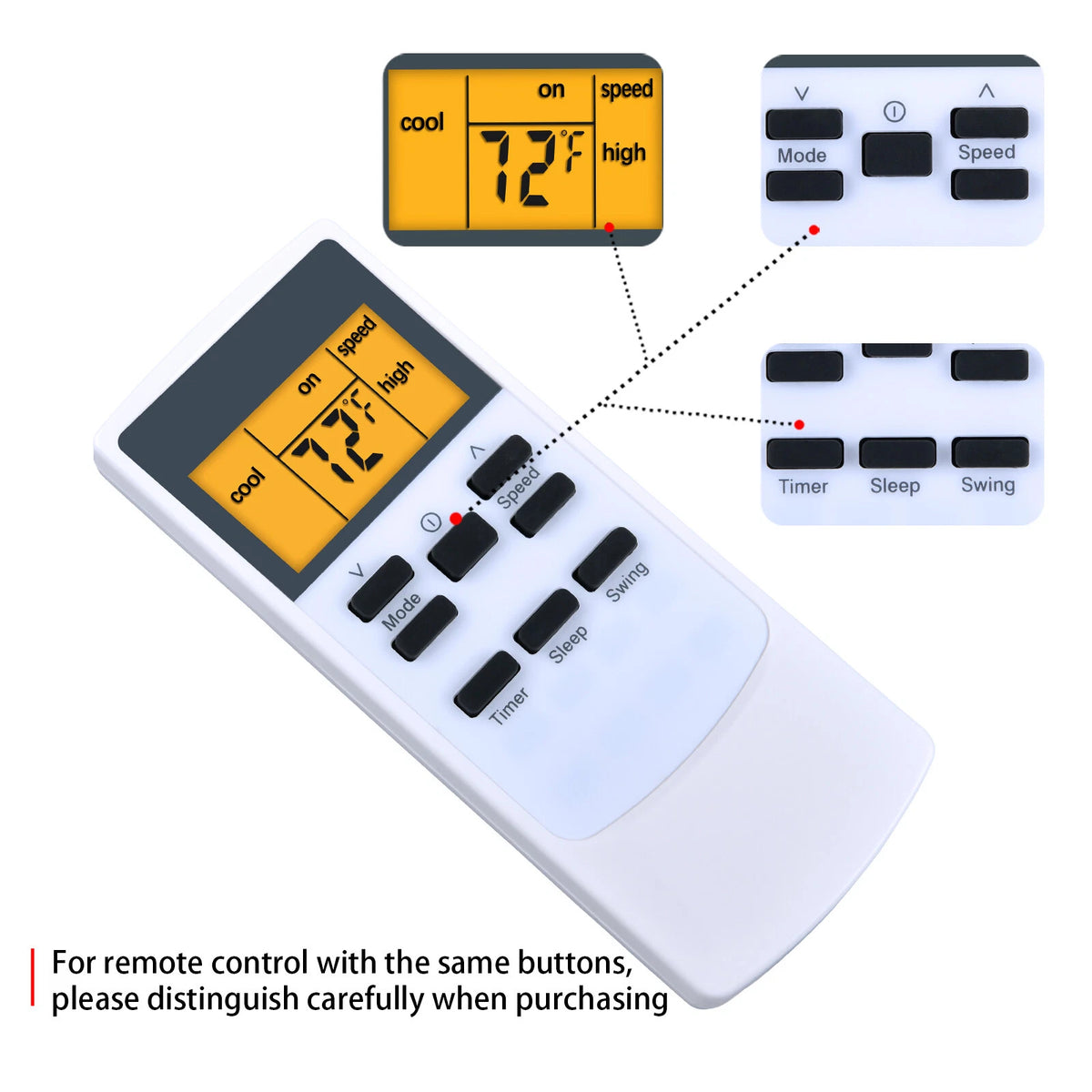 YKR-H/531E Remote Control For Frigidaire Portable Air Conditioner With backlight