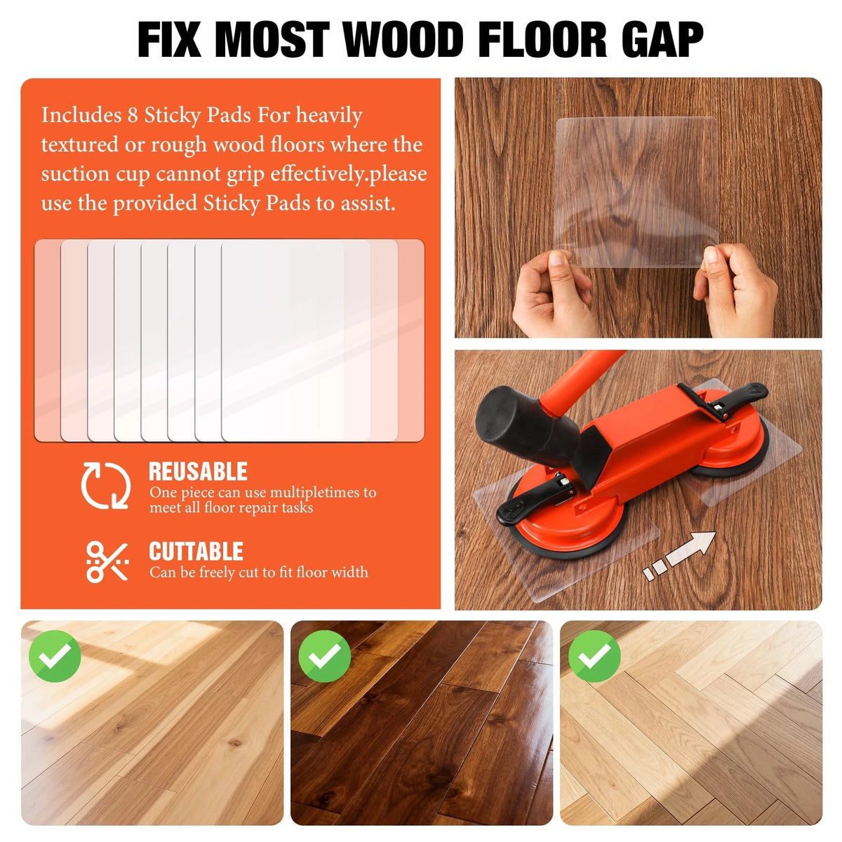 Floor Gap Fixer Tool for Floating Floors, Dual Suction Cup Flooring Repair...