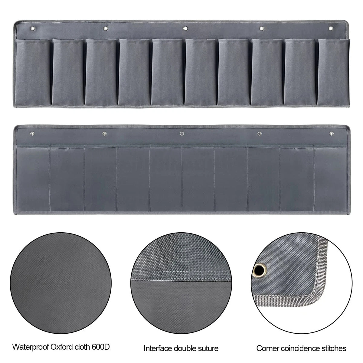 RVZONE RV Shoe Pockets 10 Heavy Hanging Bedside Storage Medium, Grey