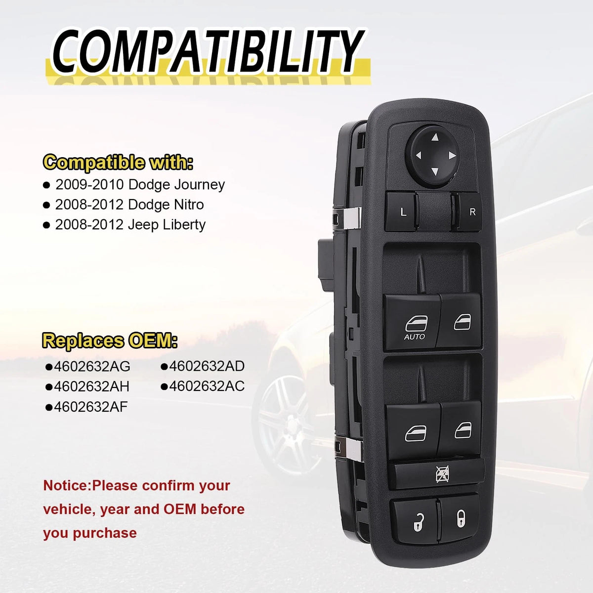 Vurkcy Power Window Switch Master Door Lock Control Fit for 2009-2010 Dodge...