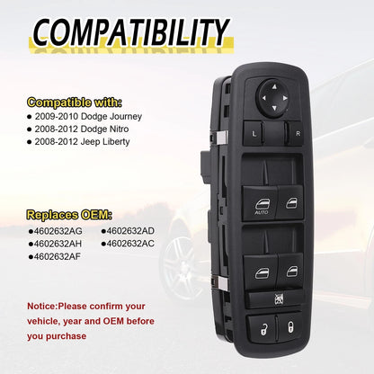 Vurkcy Power Window Switch Master Door Lock Control Fit for 2009-2010 Dodge...