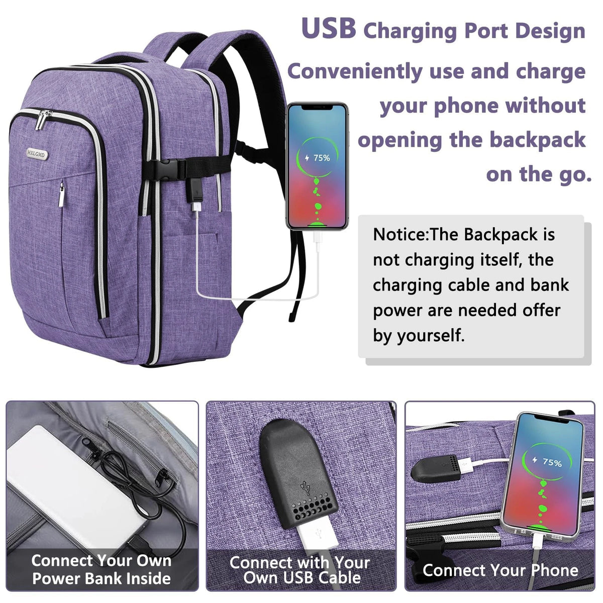 Personal Item Travel Carry On Luggage Backpack for Non-expandable, Purple