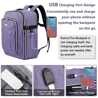 Personal Item Travel Carry On Luggage Backpack for Non-expandable, Purple