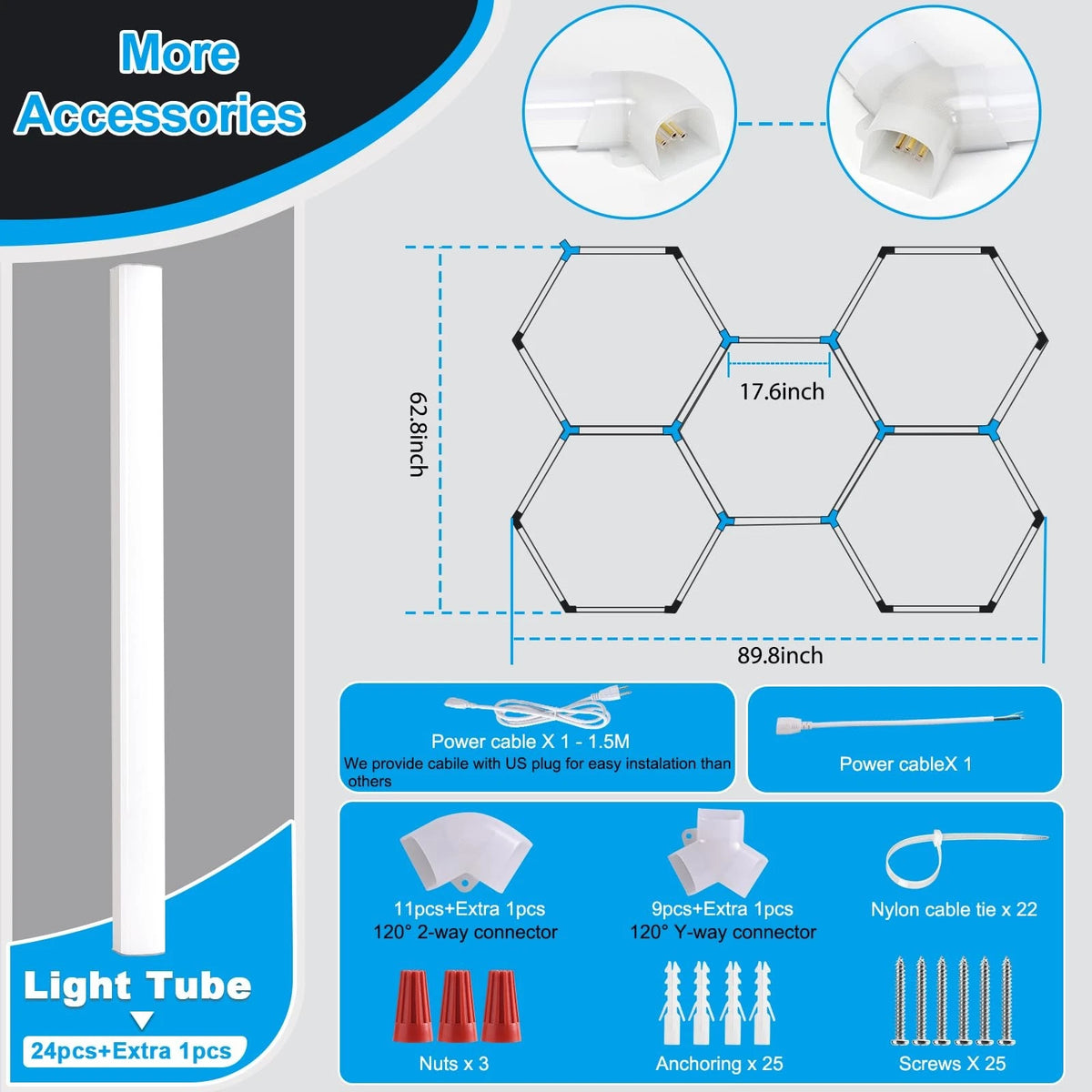 LZHOME Hexagon LED Garage Light: 25 Pack Updated 25-PACKS (5-Hex), White