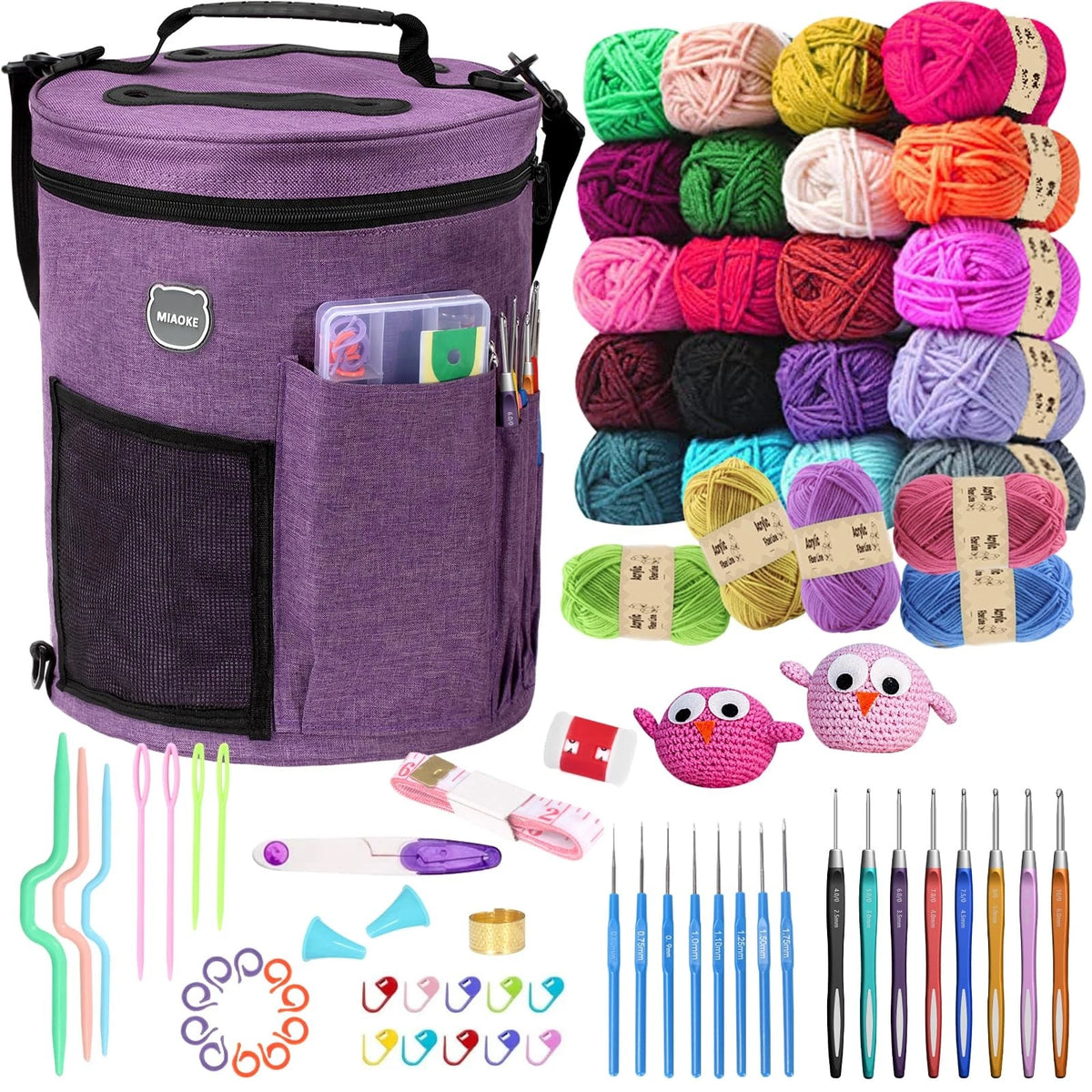 MIAOKE 79pc Crochet Kit, Large Knitting Bag Yarn Storage Large, purple