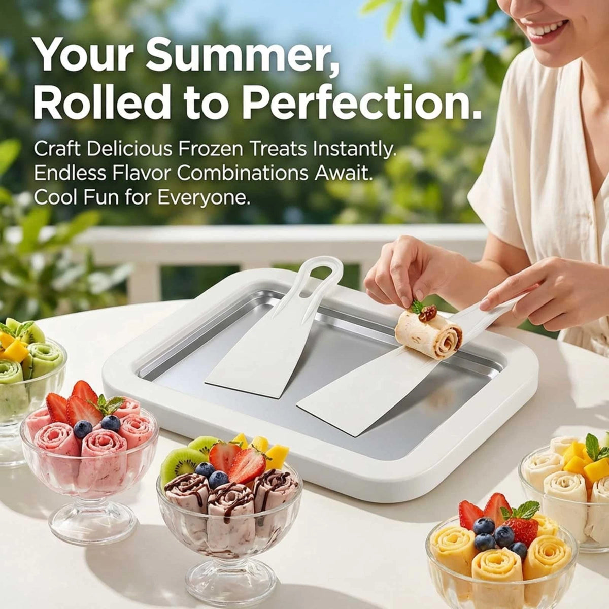 Rolled Ice Cream Maker Kit, Stainless Steel No-Electricity normal, WHITE