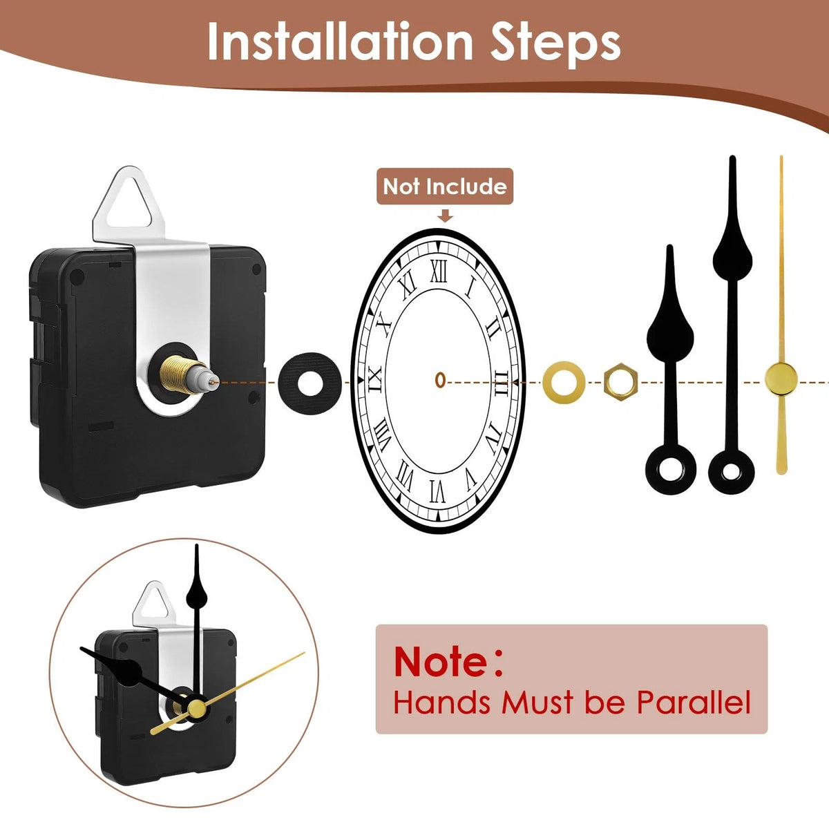 3PCS Clock Mechanism Replacement Kit with 8 Pairs + 8 Pairs, Black
