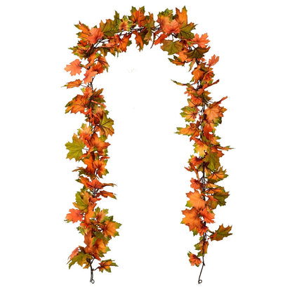 Artiflr 2 Pack Fall Maple Leaf Garland Clearance - 6.5ft/Piece Orange- Green