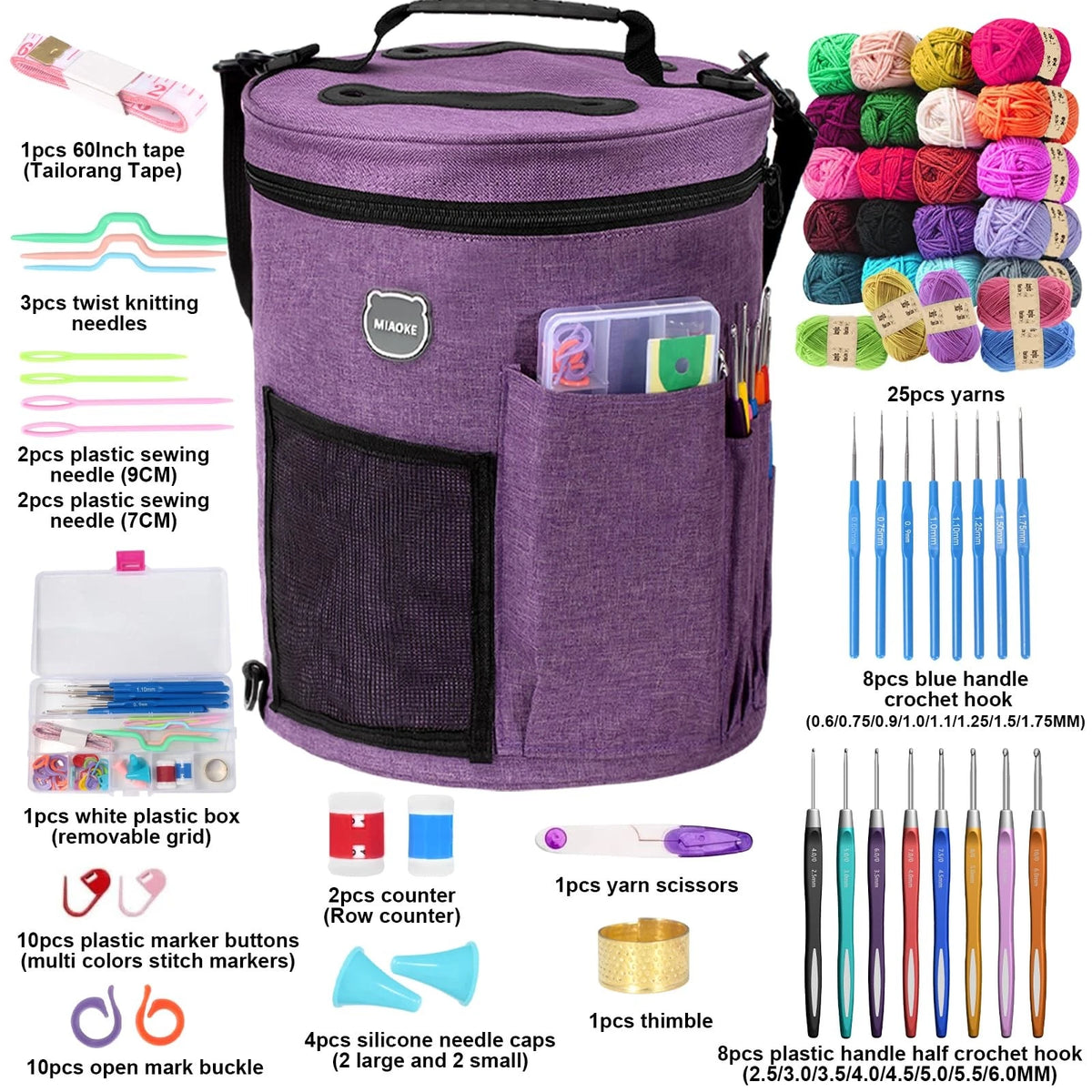 MIAOKE 79pc Crochet Kit, Large Knitting Bag Yarn Storage Large, purple