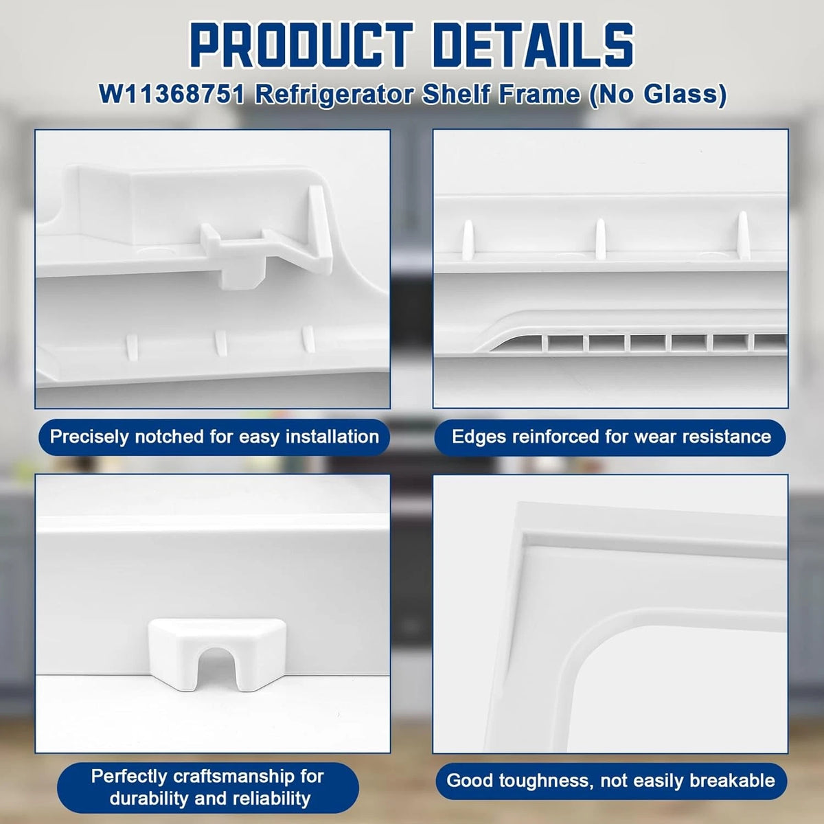 W11368751, W10905531 Refrigerator Shelf Frame(no glass) Compatible with white