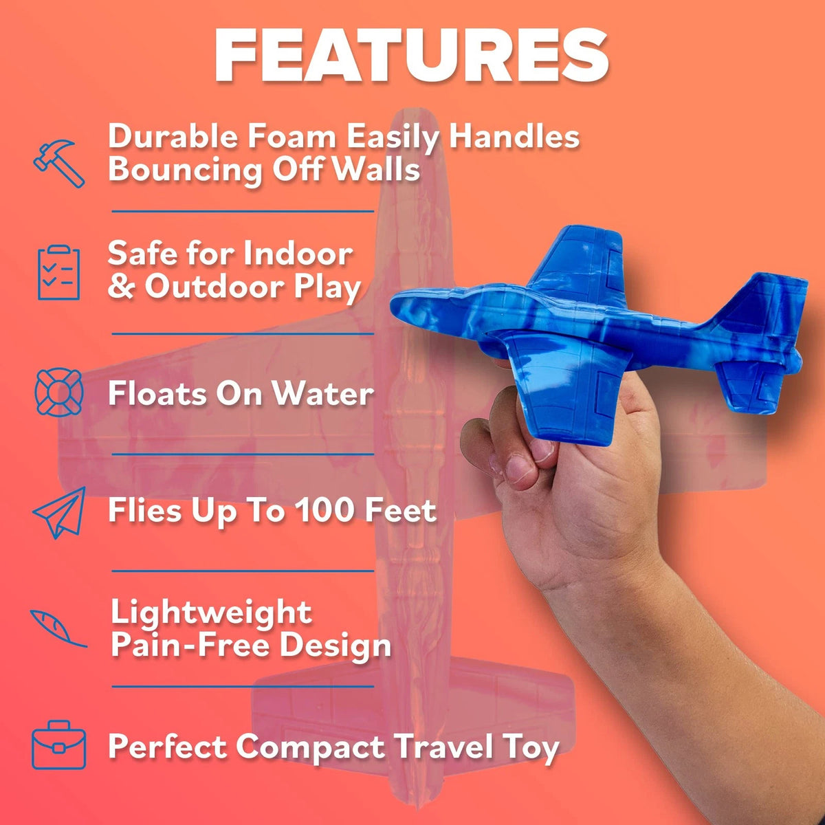 Airplane Toy Foam Airplanes for Kids - Best Summer Gift Boys Small, Blue